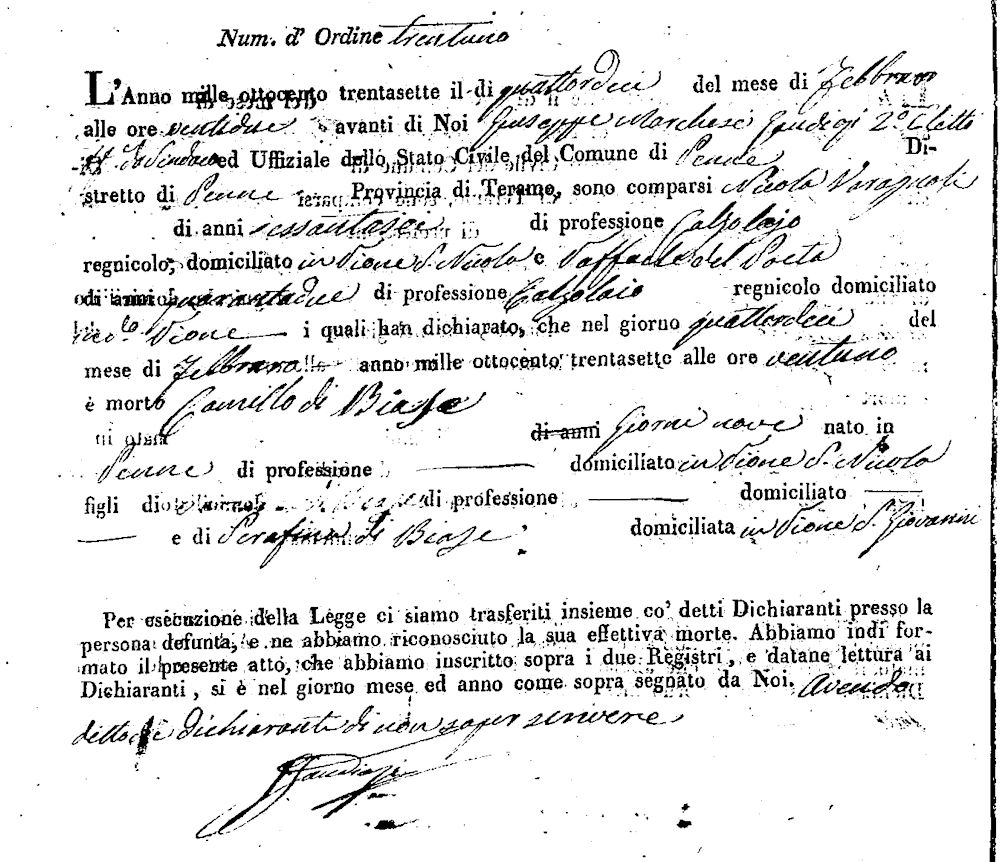 Atto di Morte di Camillo di Biase